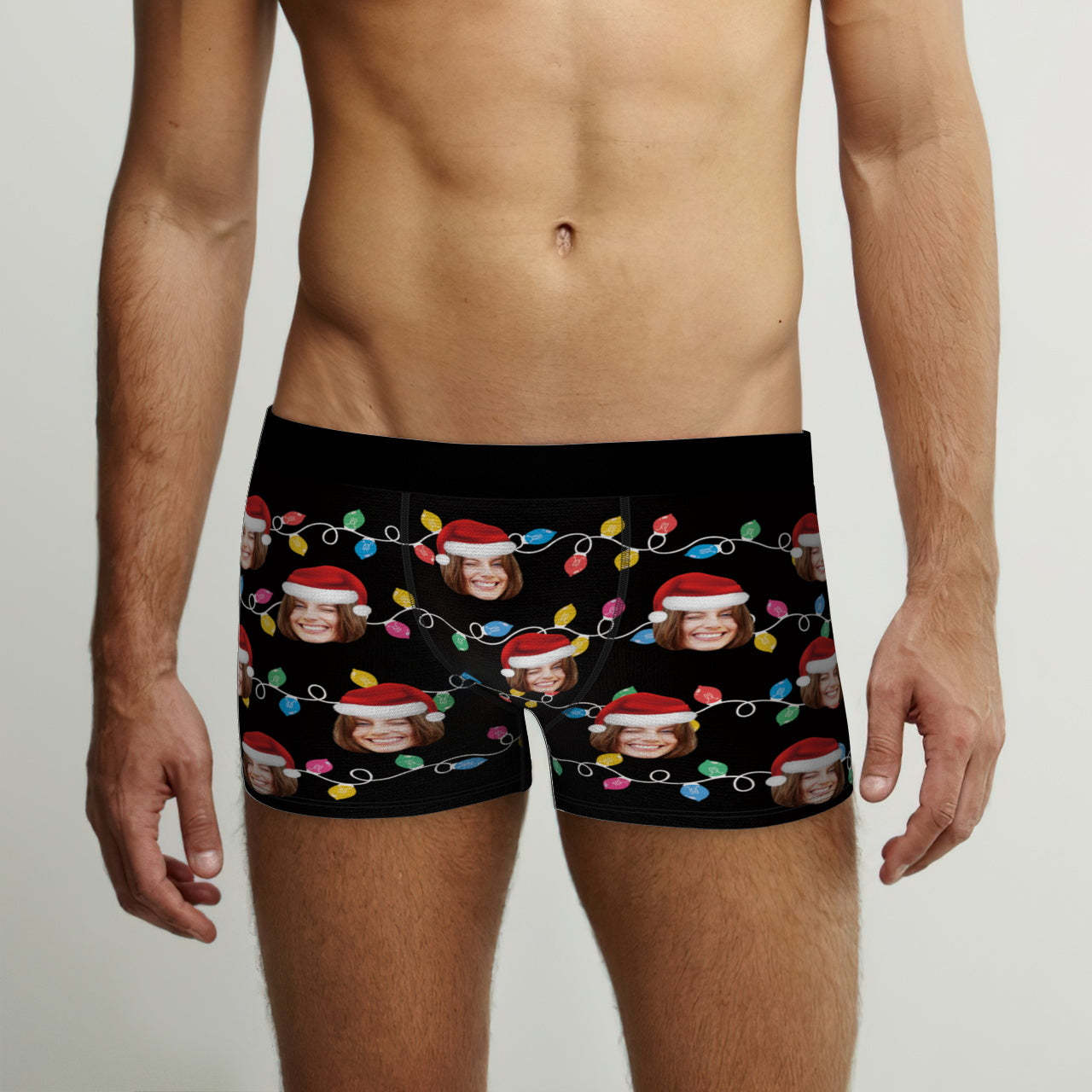 Custom Face Boxer Briefs Personalized Xmas Leds Underwear Christmas Gifts for Him	 - FaceSocksUSA