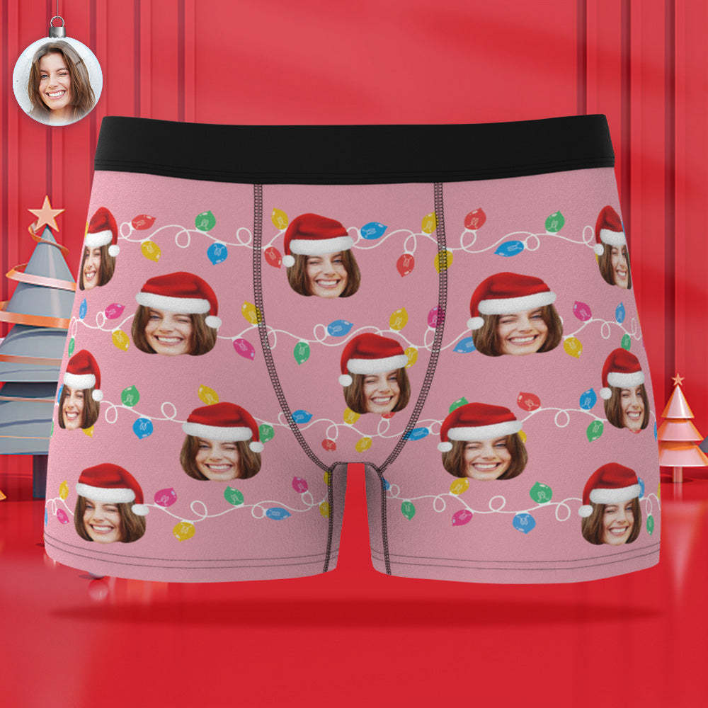 Custom Face Boxer Briefs Personalized Xmas Leds Underwear Christmas Gifts for Him	 - FaceSocksUSA