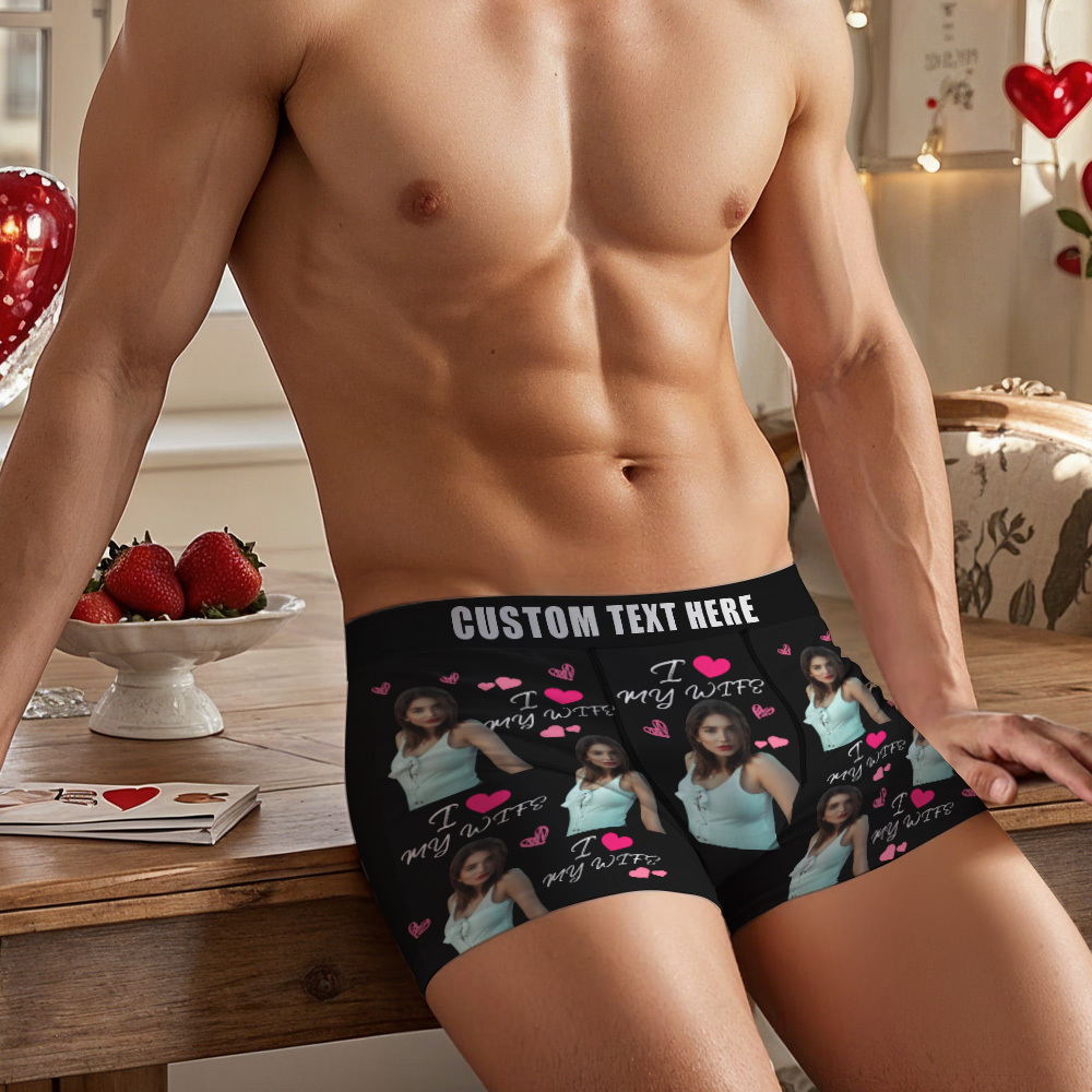 Valentine's Day Gifts Personalized Underwear Custom Photo Boxer Briefs Custom Photo Boxers I Love My Wife - FaceSocksUSA