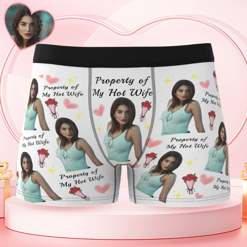 Valentine's Day Gifts Personalized Underwear Custom Photo Boxer Briefs Custom Photo Boxers Property of My Wife - FaceSocksUSA