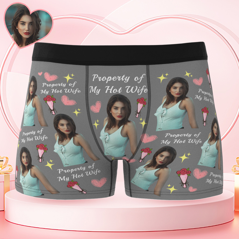 Valentine's Day Gifts Personalized Underwear Custom Photo Boxer Briefs Custom Photo Boxers Property of My Wife - FaceSocksUSA