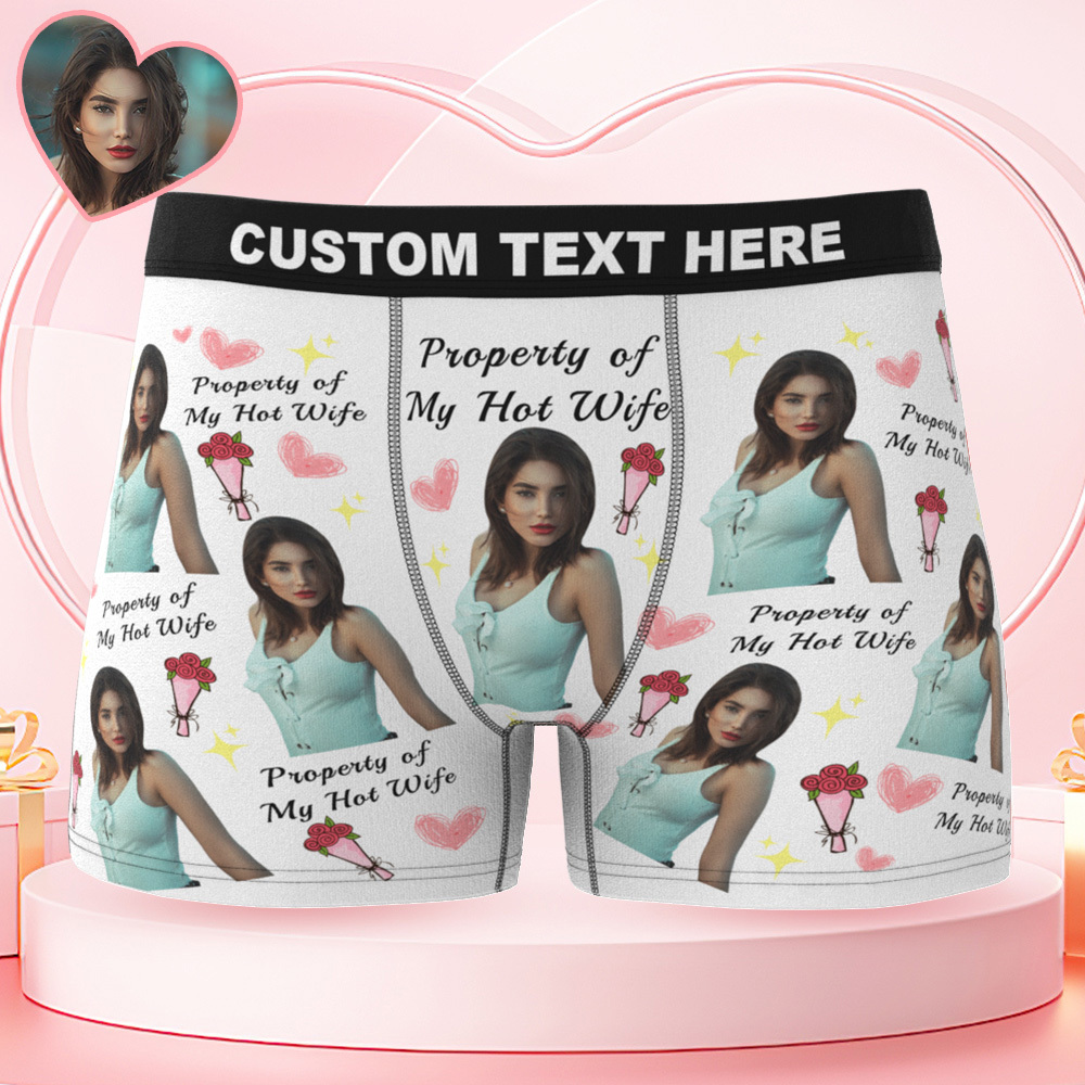 Valentine's Day Gifts Personalized Underwear Custom Photo Boxer Briefs Custom Photo Boxers Property of My Wife - FaceSocksUSA