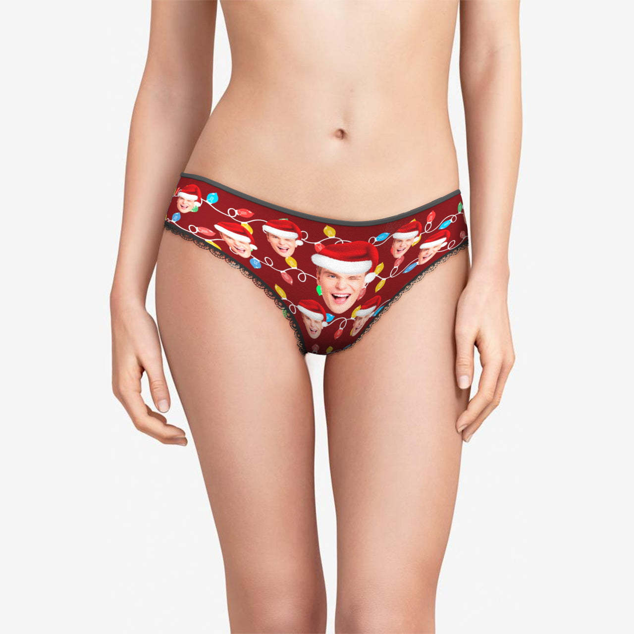 Custom Face Panties Personalized Photo Christmas Xmas Leds Lace Panties for Women	 - FaceSocksUSA