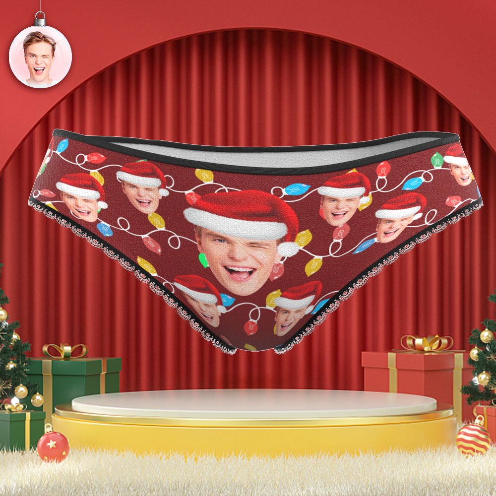 Custom Face Panties Personalized Photo Christmas Xmas Leds Lace Panties for Women	 - FaceSocksUSA
