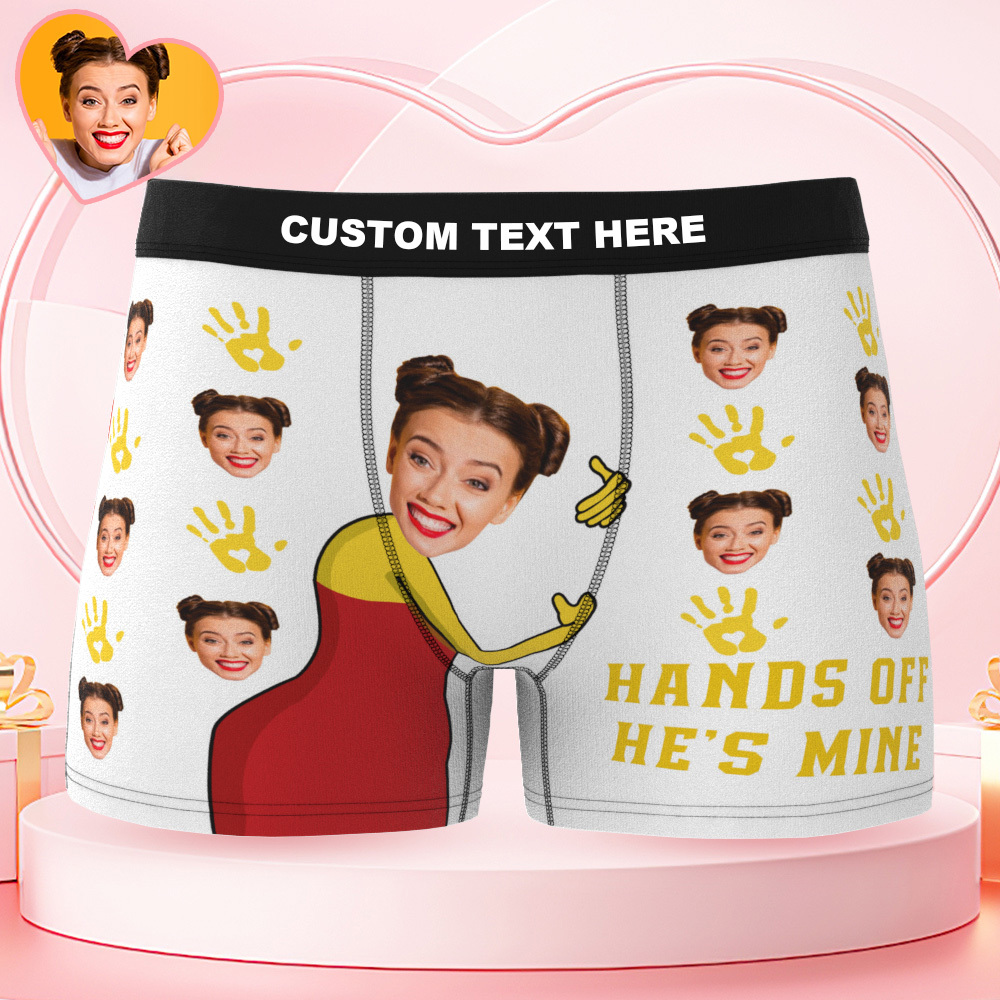 Valentine's Gifts Personalized Underwear Custom Photo Boxer Briefs Custom Photo Boxers Hands off - FaceSocksUSA