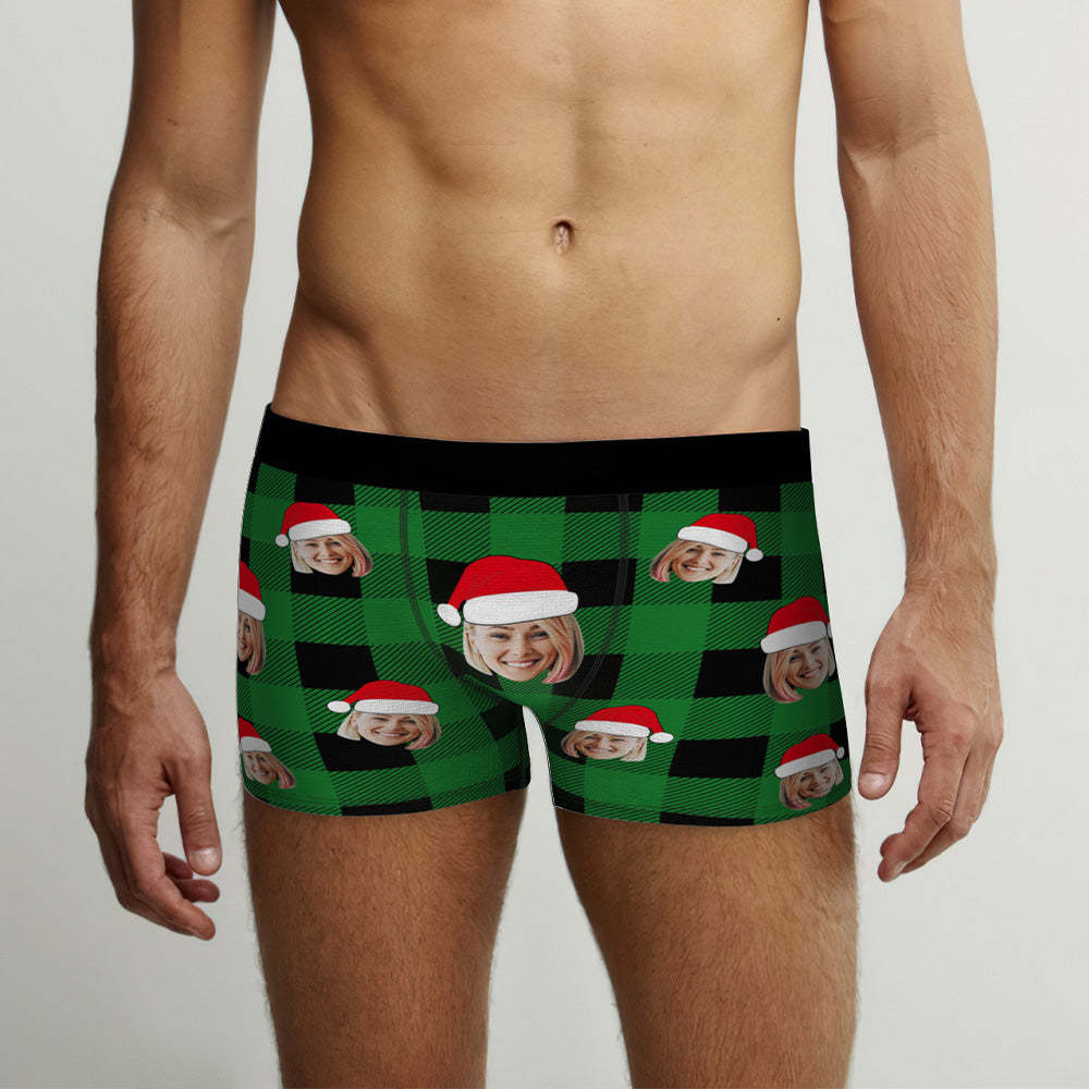 Custom Face Boxer Briefs Personalized Buffalo Plaid Underwear Christmas Gifts for Him	 - FaceSocksUSA