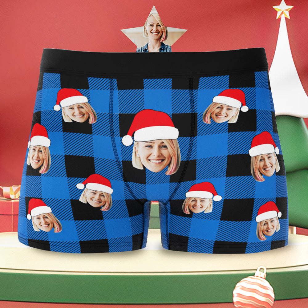 Custom Face Boxer Briefs Personalized Buffalo Plaid Underwear Christmas Gifts for Him	 - FaceSocksUSA