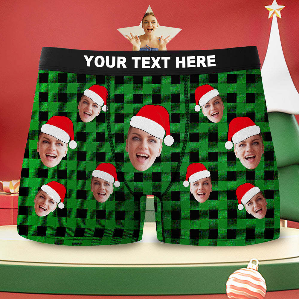 Custom Face Boxer Briefs Personalized Buffalo Plaid Underwear Christmas Gifts for Him	 - FaceSocksUSA