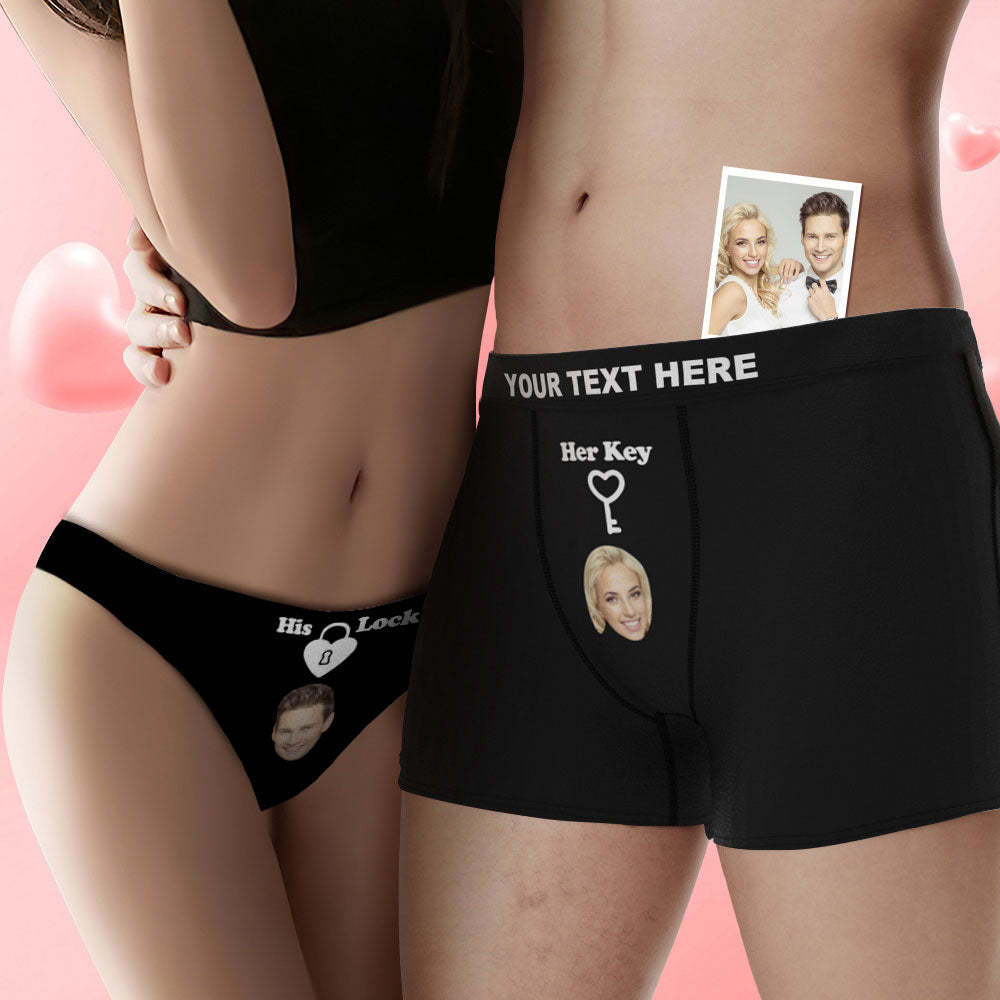 Custom Face Lock and Key Couple Underwear Personalized Underwear Valentine's Day Gift - FaceSocksUSA