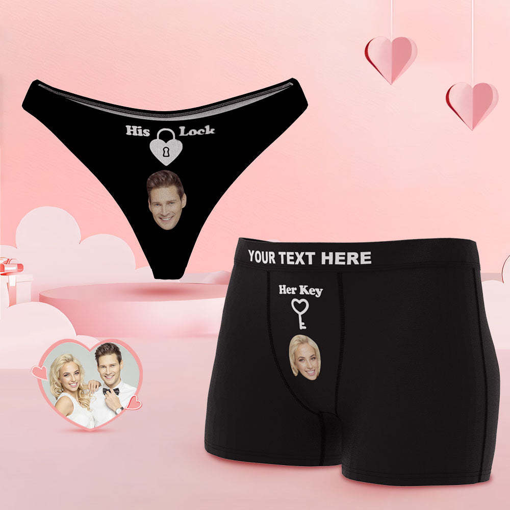 Custom Face Lock and Key Couple Underwear Personalized Underwear Valentine's Day Gift	 - FaceSocksUSA