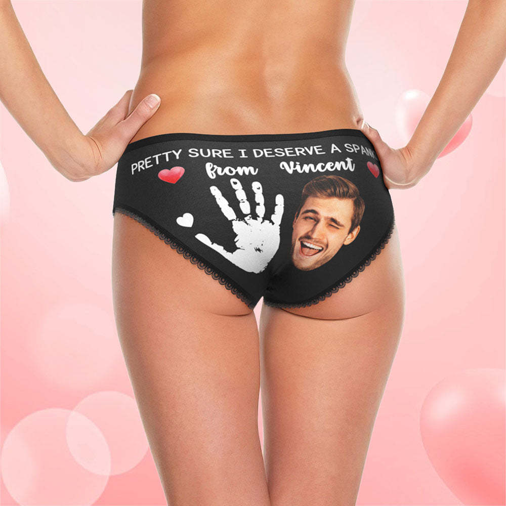 Custom Face Panties Personalized Photo Women's Lace Panties Pretty Sure I Deserve A Spanking Valentine's Day Gift - FaceSocksUSA