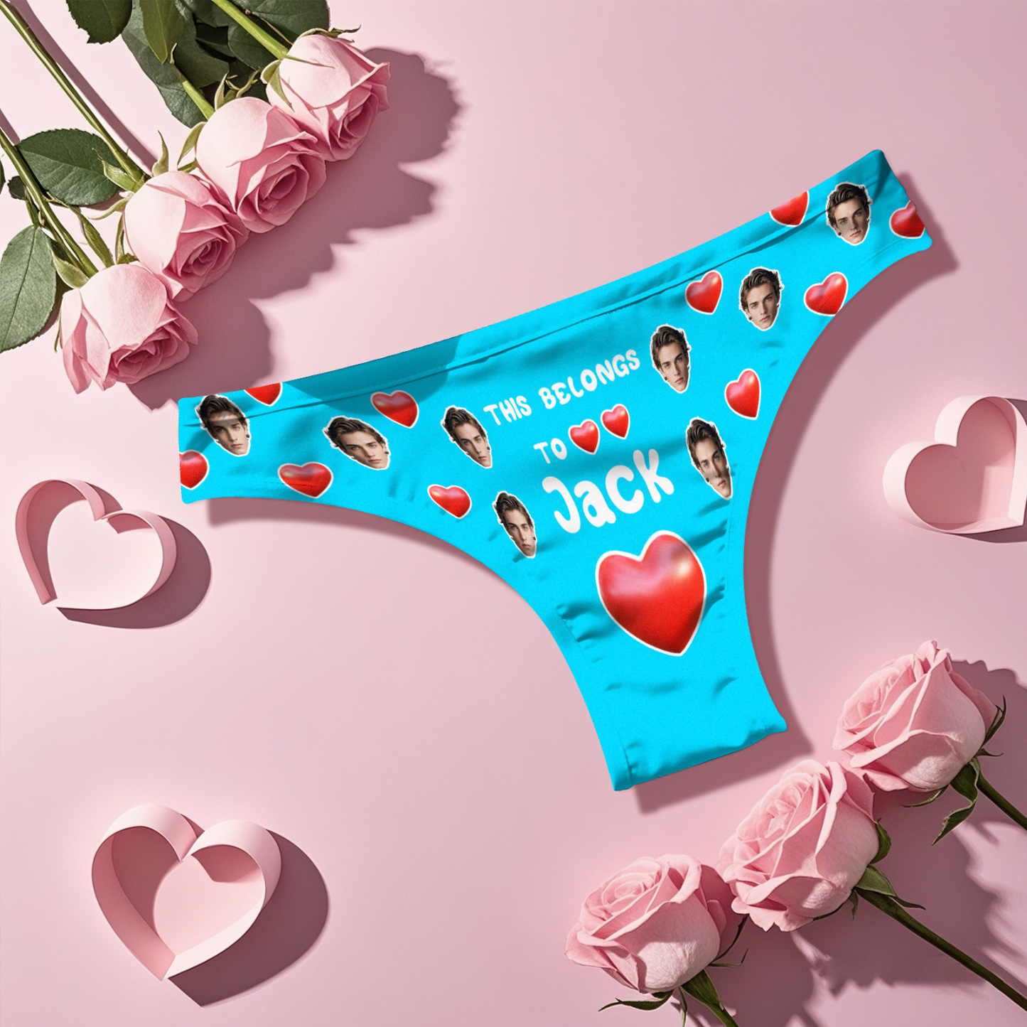 Custom Boyfriend Face Thong Personalized Photo & Name Belongs to You Panties Valentine's Gift For Her - FaceSocksUSA