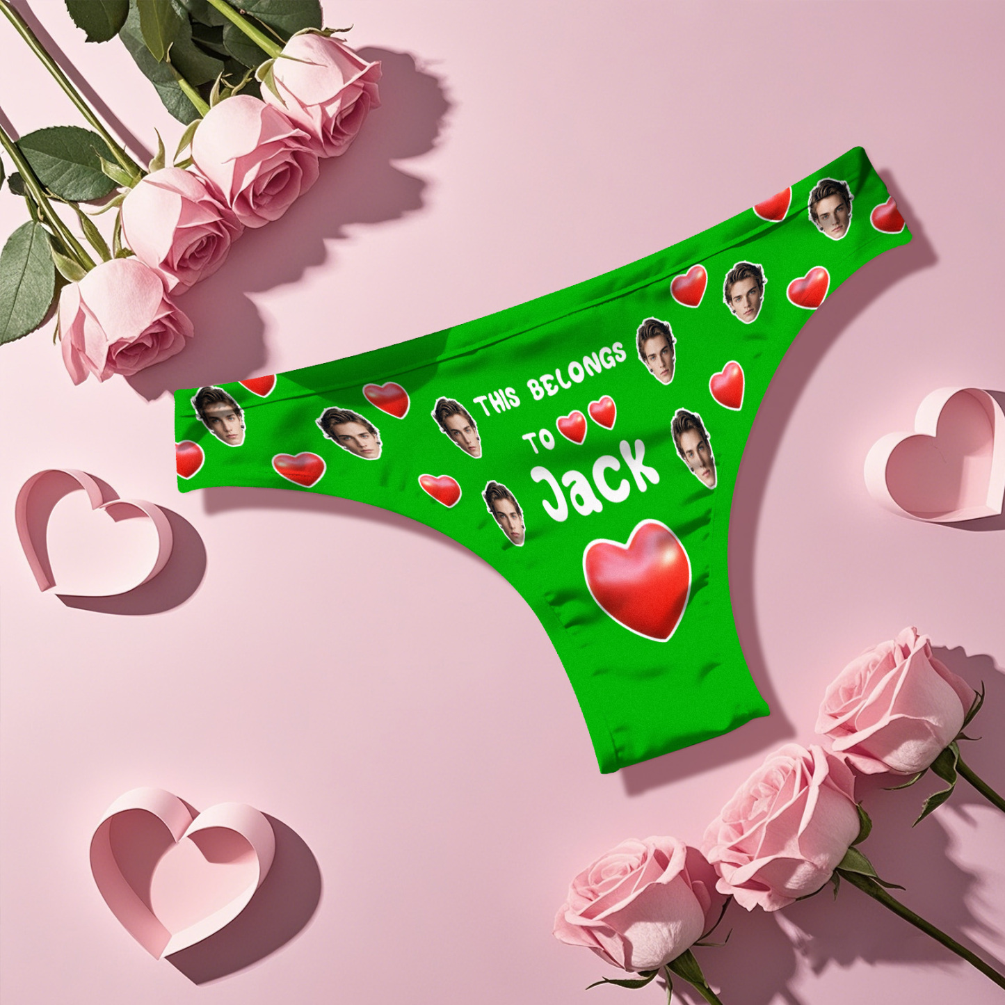 Custom Boyfriend Face Thong Personalized Photo & Name Belongs to You Panties Valentine's Gift For Her - FaceSocksUSA