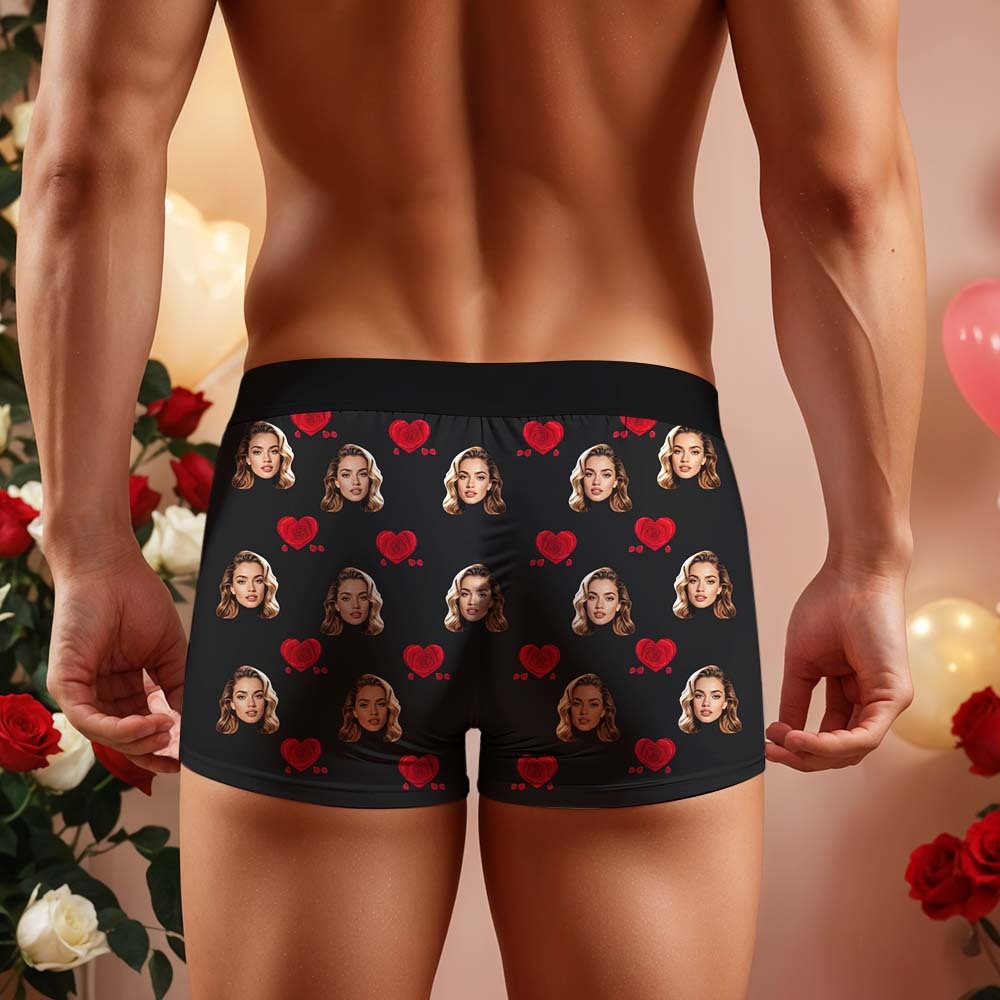 Custom Face & Name Men's Boxer Shorts Underwear Rose Secret Personalized Boxer Briefs for Boyfriend Husband Gift - FaceSocksUSA