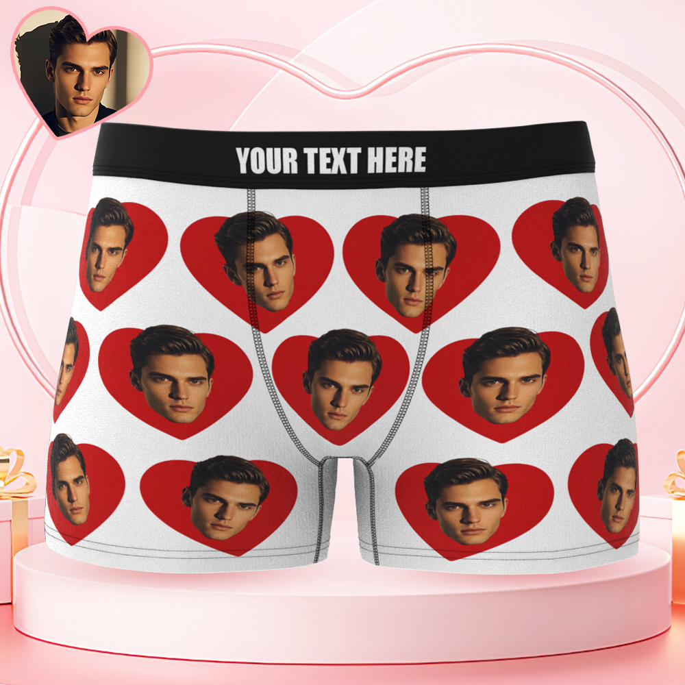 Custom Men's Face Boxers Personalized Photo Love Heart Multicolor Boxer Briefs for Boyfriend Valentine's Day Gift	 - FaceSocksUSA