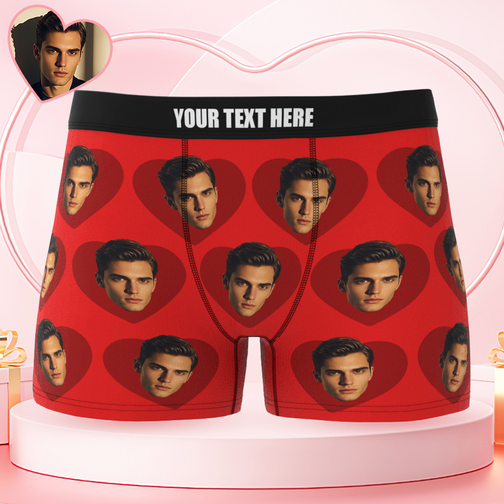 Custom Men's Face Boxers Personalized Photo Love Heart Multicolor Boxer Briefs for Boyfriend Valentine's Day Gift	 - FaceSocksUSA
