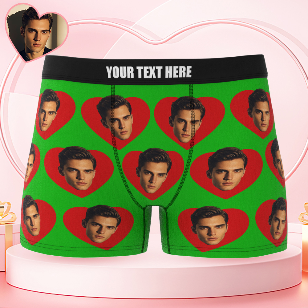Custom Men's Face Boxers Personalized Photo Love Heart Multicolor Boxer Briefs for Boyfriend Valentine's Day Gift	 - FaceSocksUSA