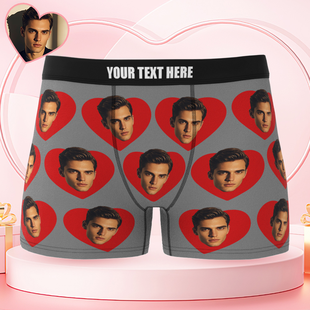 Custom Men's Face Boxers Personalized Photo Love Heart Multicolor Boxer Briefs for Boyfriend Valentine's Day Gift	 - FaceSocksUSA
