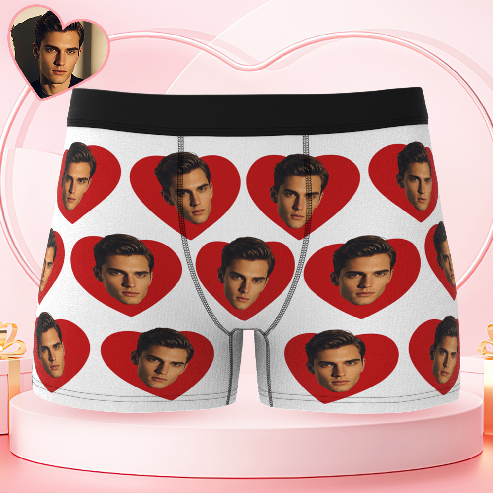 Custom Men's Face Boxers Personalized Photo Love Heart Multicolor Boxer Briefs for Boyfriend Valentine's Day Gift	 - FaceSocksUSA