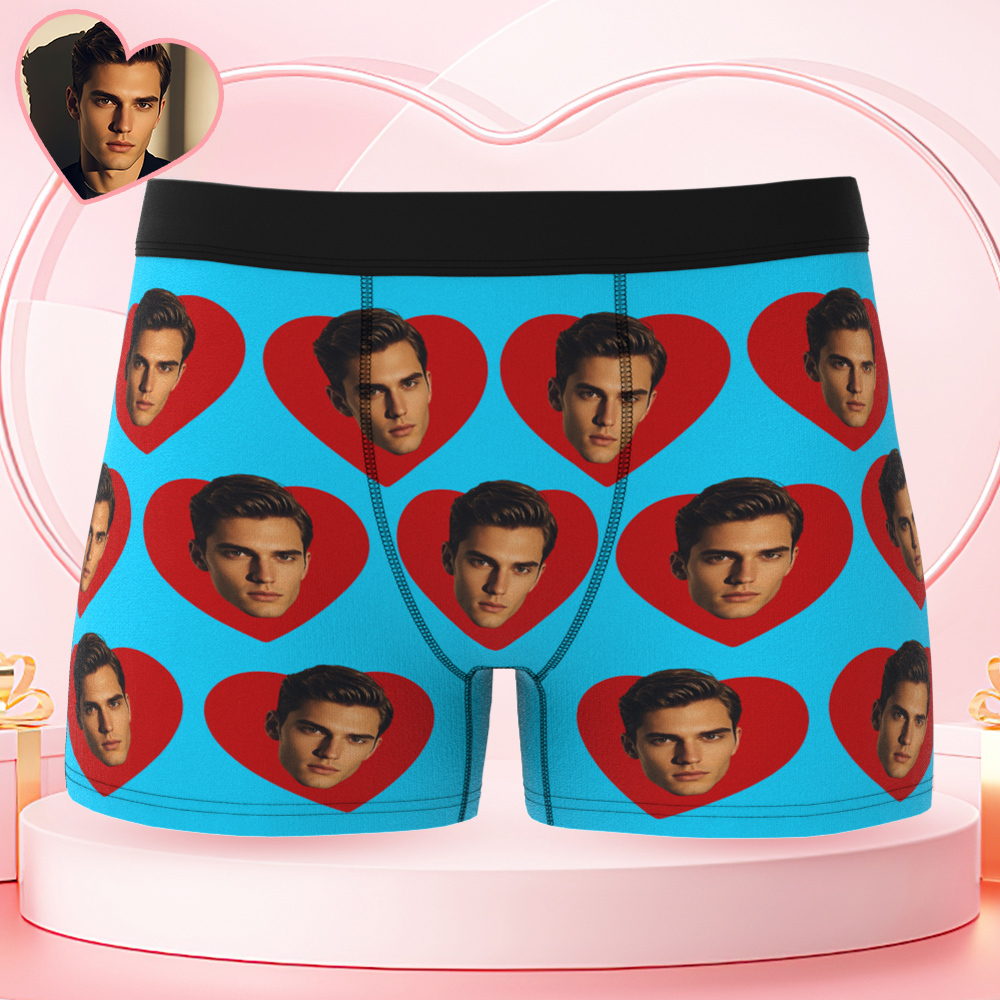 Custom Men's Face Boxers Personalized Photo Love Heart Multicolor Boxer Briefs for Boyfriend Valentine's Day Gift	 - FaceSocksUSA