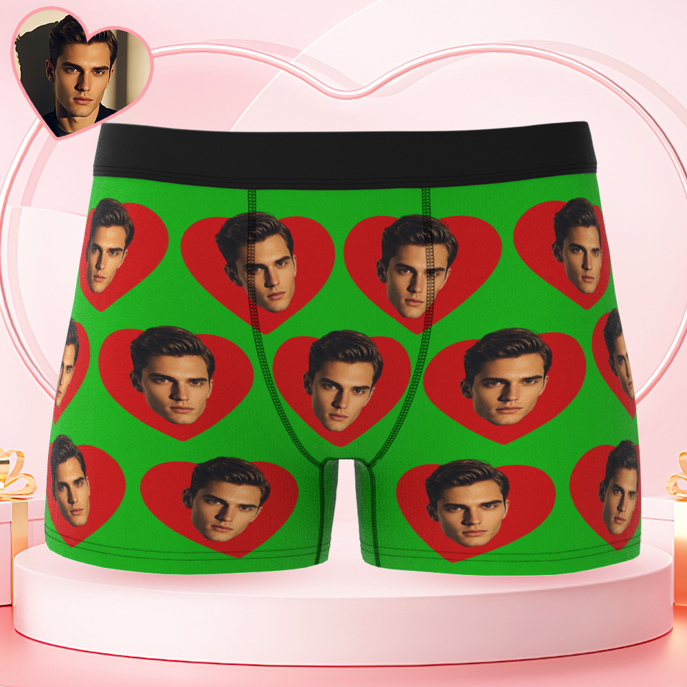 Custom Men's Face Boxers Personalized Photo Love Heart Multicolor Boxer Briefs for Boyfriend Valentine's Day Gift	 - FaceSocksUSA