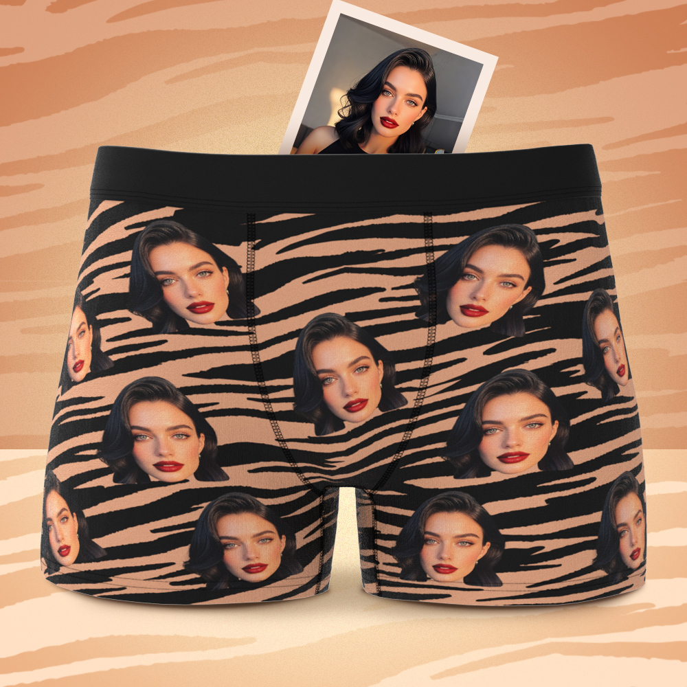 Valentine's Gift Custom Face Boxer Sexy Striped Underwear Personalized Boxer Briefs for Boyfriend - FaceSocksUSA