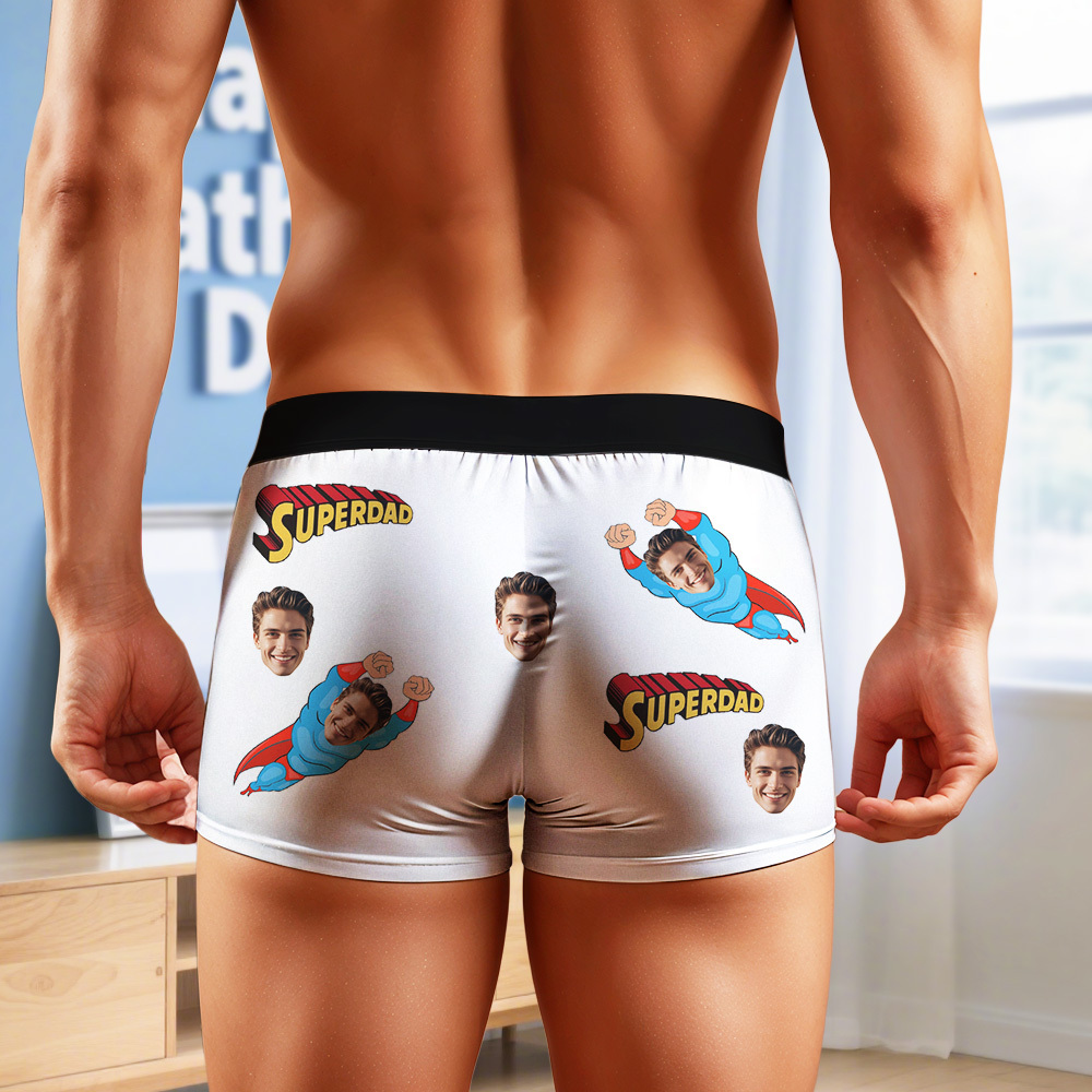 Super Dad Boxer Briefs | Fathers Day Trunks UnderPants Customised | Birthday Christmas Personalized | Customised Lucky Pants Superhero - FaceSocksUSA