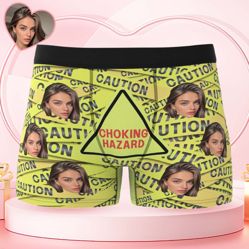 Custom Face Underwear Men's Boxer Brief Warning Novelty Gifts for Him - FaceSocksUSA