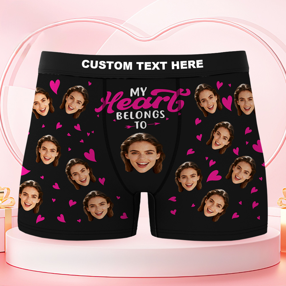 Personalized Face Boxer Briefs Funny Photo Underwear My Heart Belongs to Her Gift for Men - FaceSocksUSA