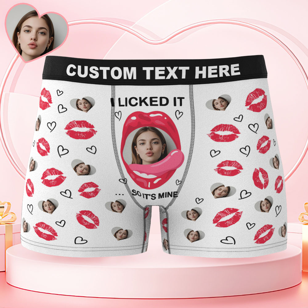 Custom Photo Funny Girlfriend Wife Face Licked It - Personalized Men's Boxer Briefs - FaceSocksUSA