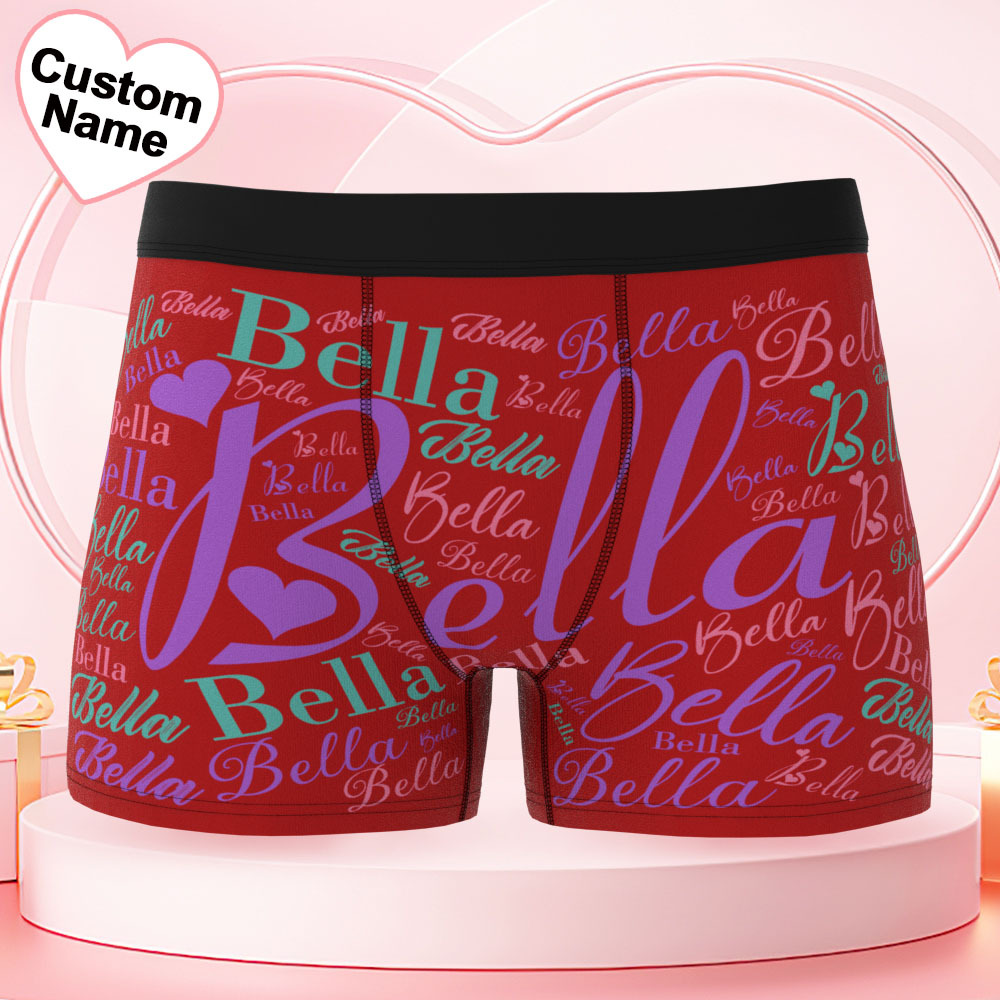 Custom Name Men's Underwear With Heart Personalized Men's Boxer Briefs - FaceSocksUSA