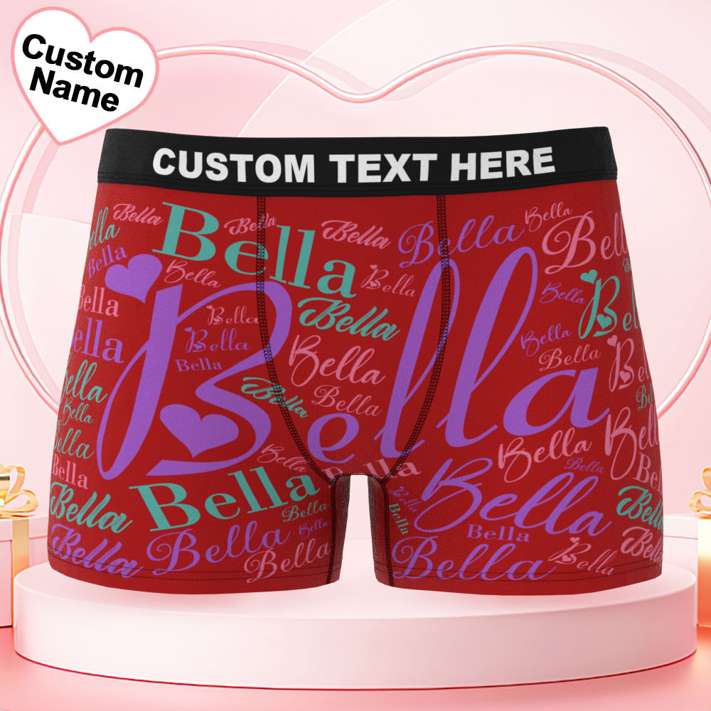 Custom Name Men's Underwear With Heart Personalized Men's Boxer Briefs - FaceSocksUSA