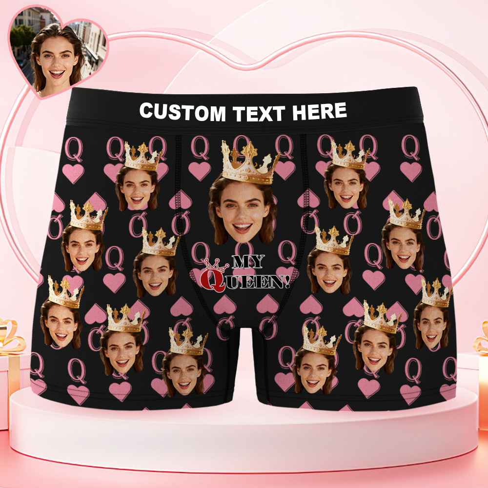 Custom Face Men's Underwear My Queen Personalized Photo Men's Boxer Briefs Valentine's Gifts - FaceSocksUSA