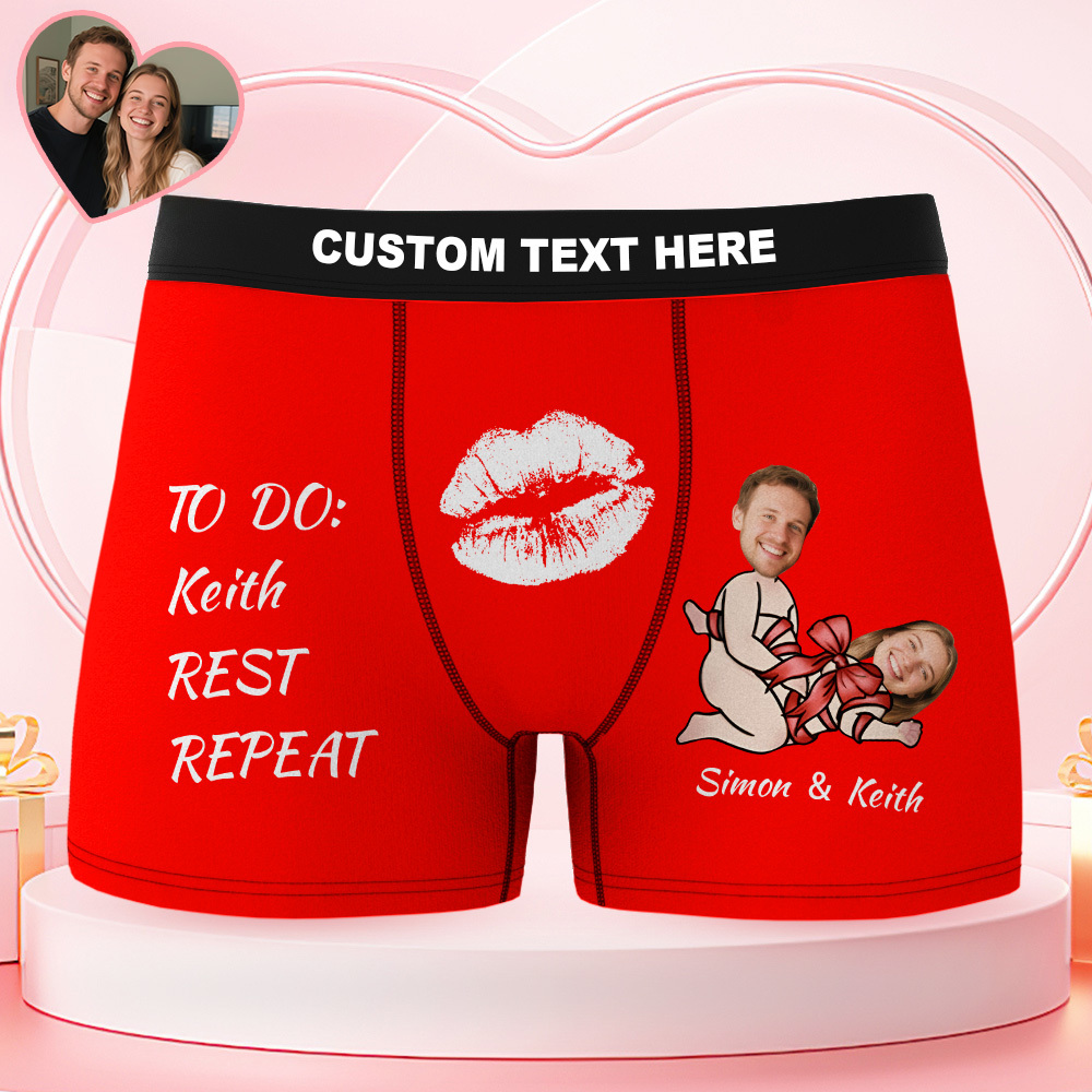 Valentine's Day Gifts Custom Face Men's Underwear Couple Love Style Boxer Briefs Birthday Gifts for Husband Waistband Text Boxers - FaceSocksUSA