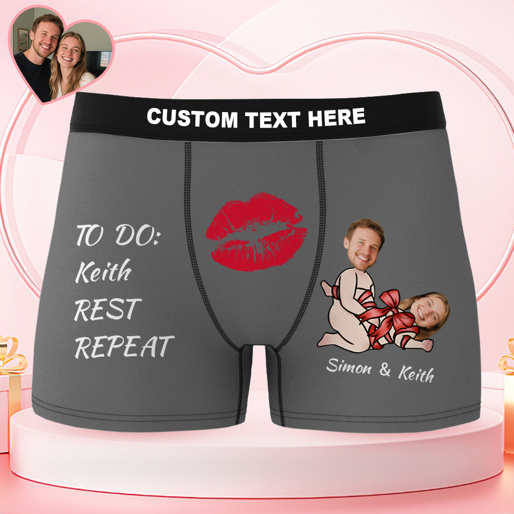 Valentine's Day Gifts Custom Face Men's Underwear Couple Love Style Boxer Briefs Birthday Gifts for Husband Waistband Text Boxers - FaceSocksUSA
