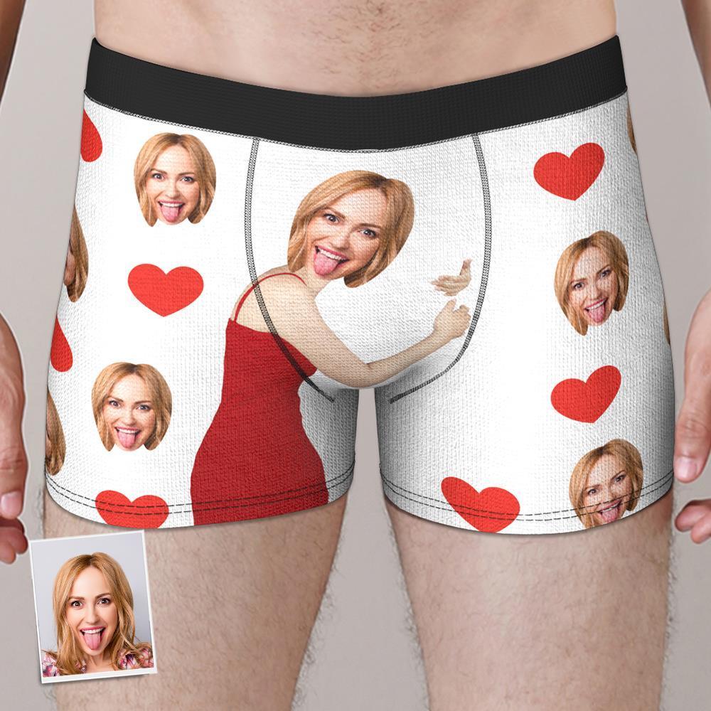 Personalize Face Boxer Love Heart Custom Funny Underwear Anniversary Gift For Him Wedding Gift	 - FaceSocksUSA