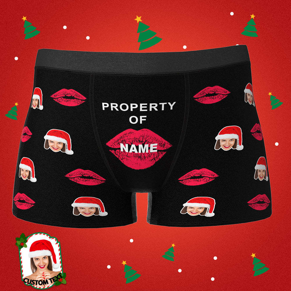 Custom Lip Print Property Of Name Boxers Brief Personalized Face Boxers Brief Gift For Him	 - FaceSocksUSA
