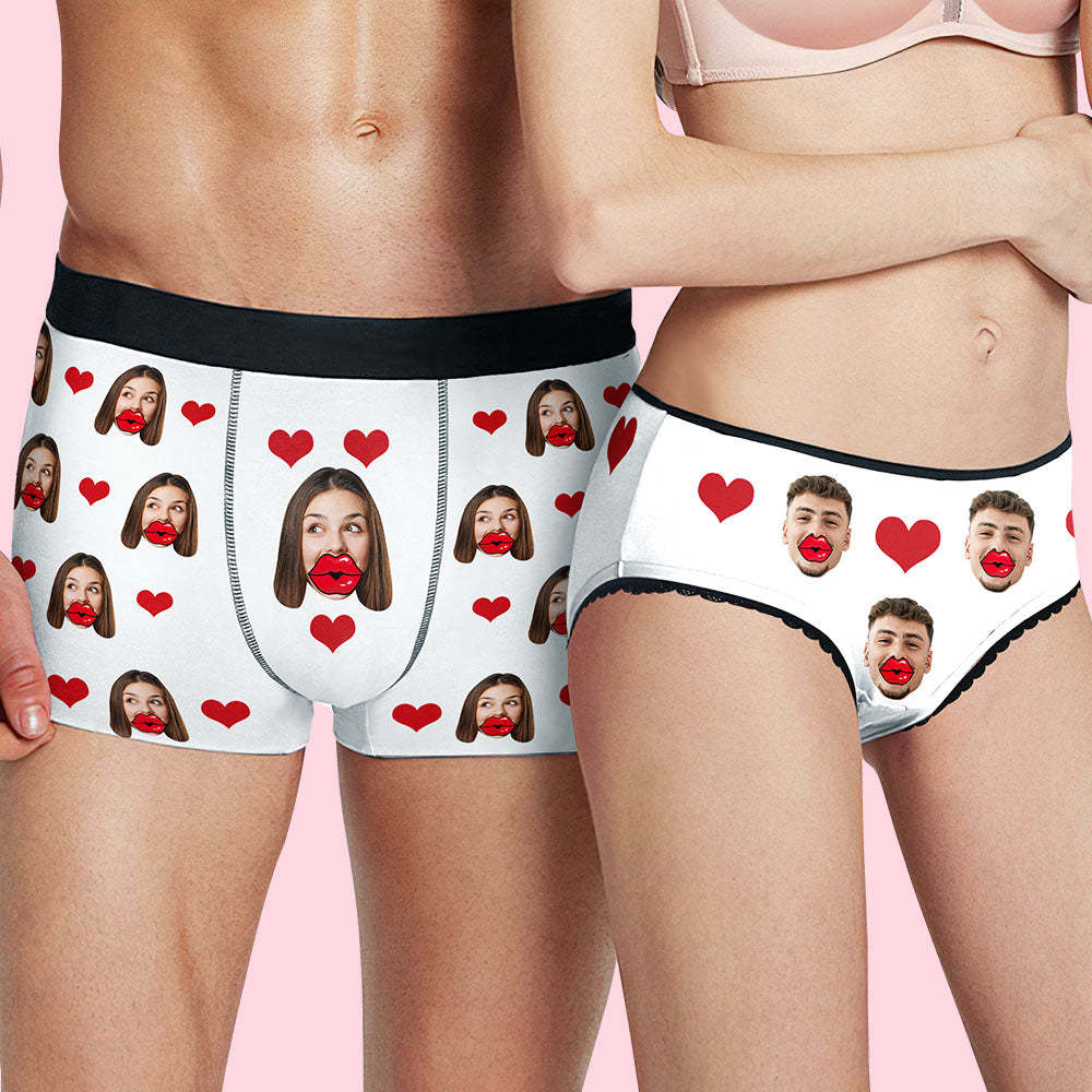 Custom Face Underwear Personalized Red Lips and Heart Underwear Valentine's Day Gift - FaceSocksUSA
