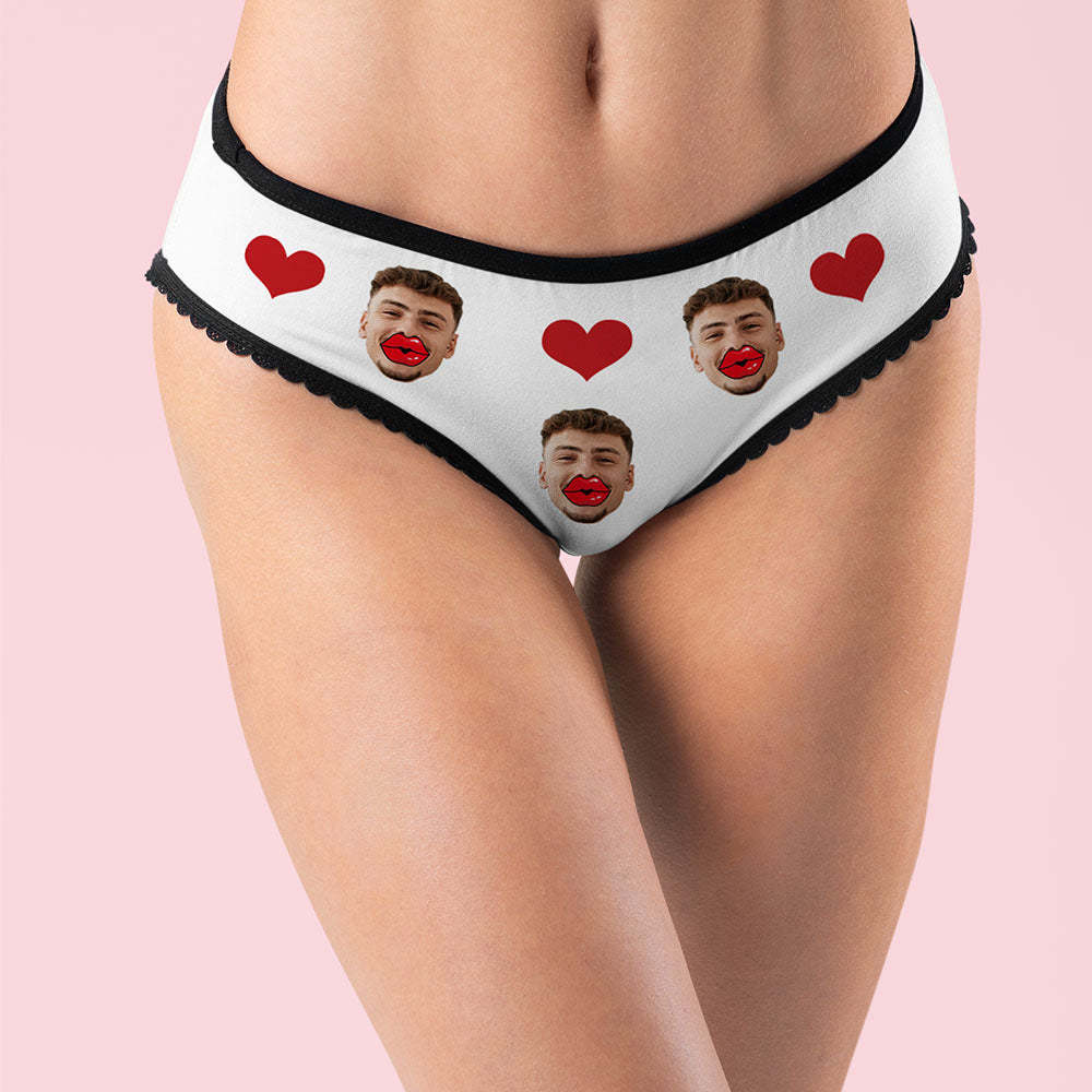 Custom Face Underwear Personalized Red Lips and Heart Underwear Valentine's Day Gift - FaceSocksUSA