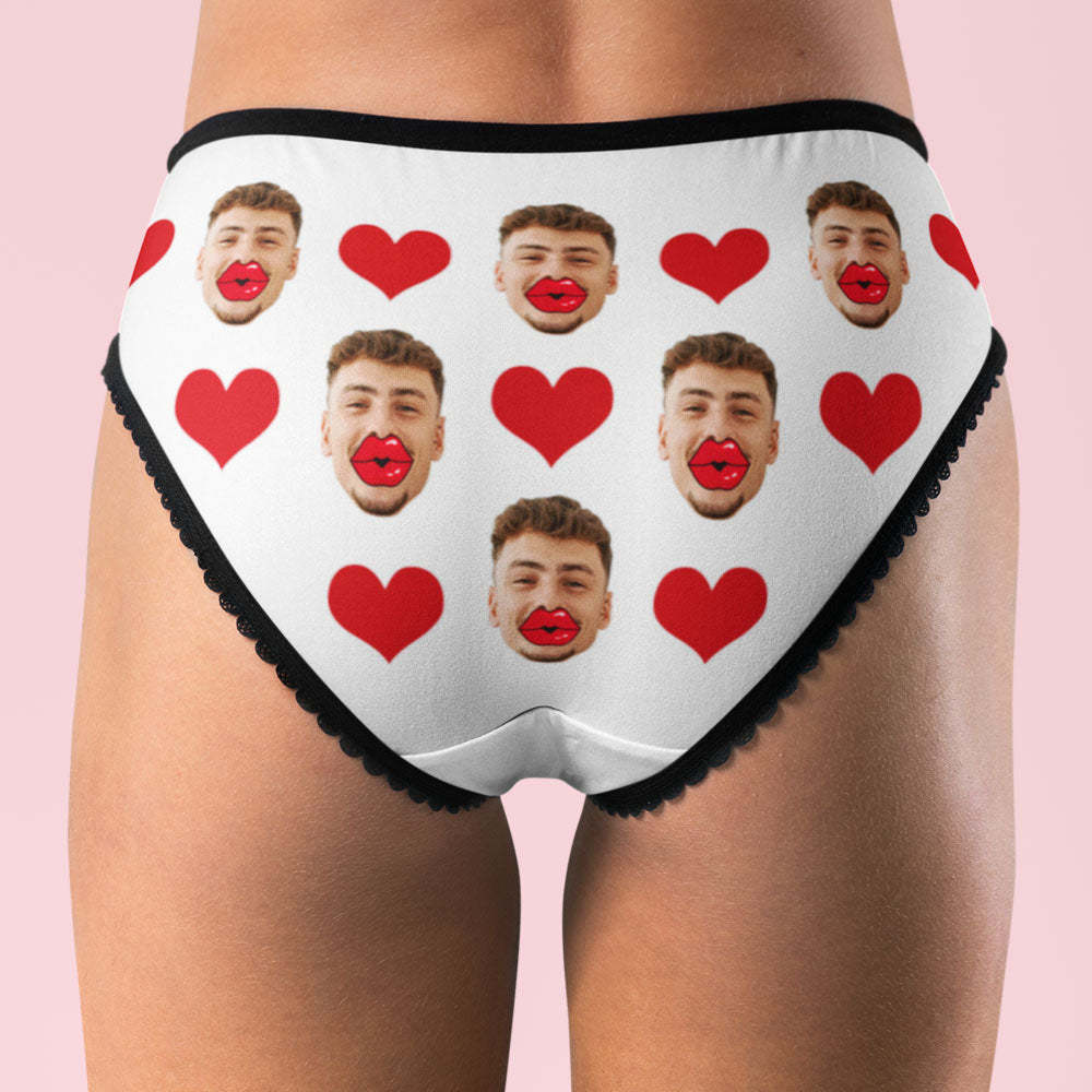 Custom Face Underwear Personalized Red Lips and Heart Underwear Valentine's Day Gift - FaceSocksUSA
