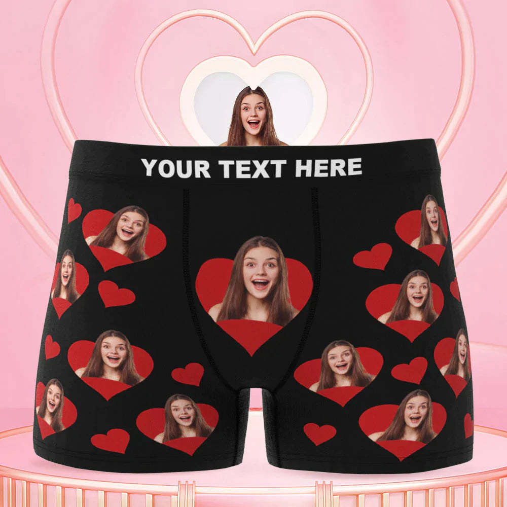 Custom Face Boxer Briefs Personalized Photo Underwear Red Heart for Men	 - FaceSocksUSA