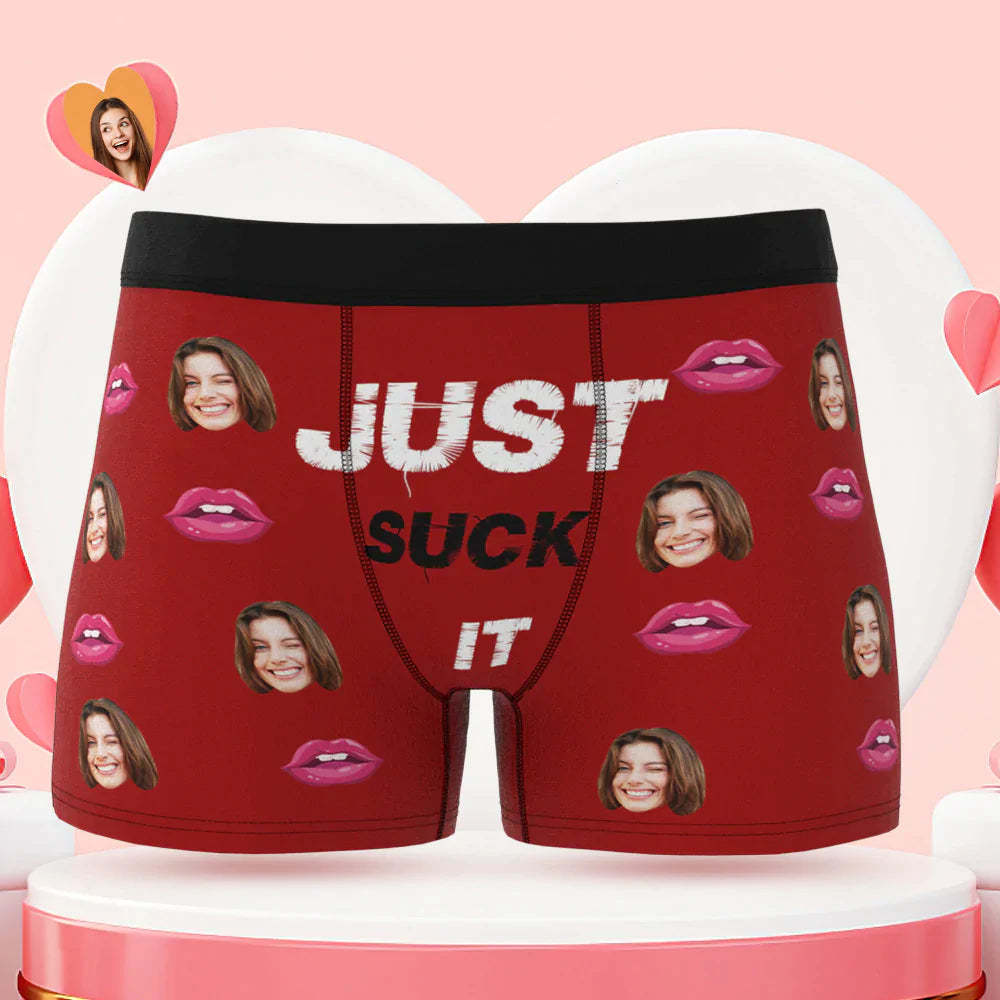Custom Face Boxer Briefs Just Suck It Personalized Naughty Valentine's Day Gift for Him
