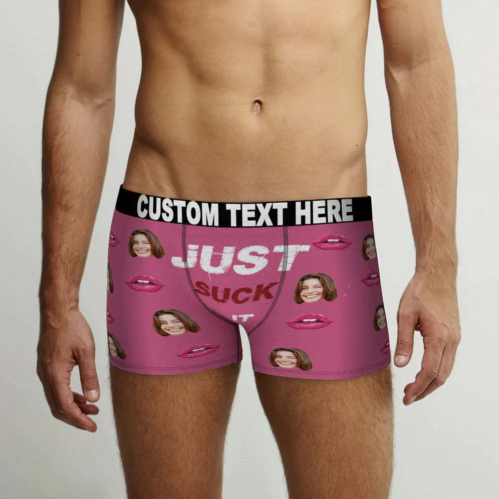 Custom Face Boxer Briefs Just Suck It Personalized Naughty Valentine's Day Gift for Him