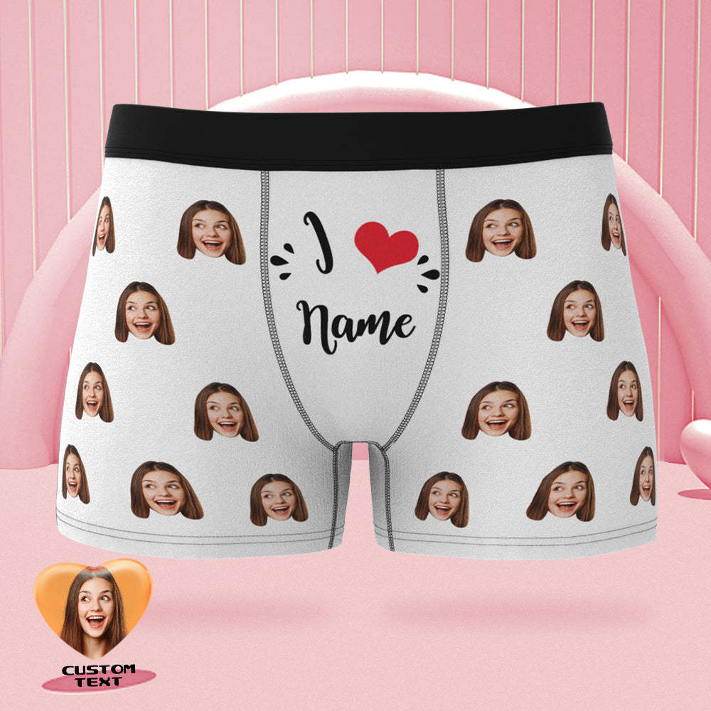 Custom Face Boxer Briefs I Love Name Personalized Naughty Valentine's Day Gift for Him