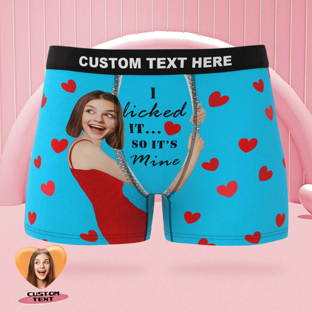 Custom Girlfriend Face Boxer Briefs I Licked It Personalized Naughty Valentine's Day Gift for Him