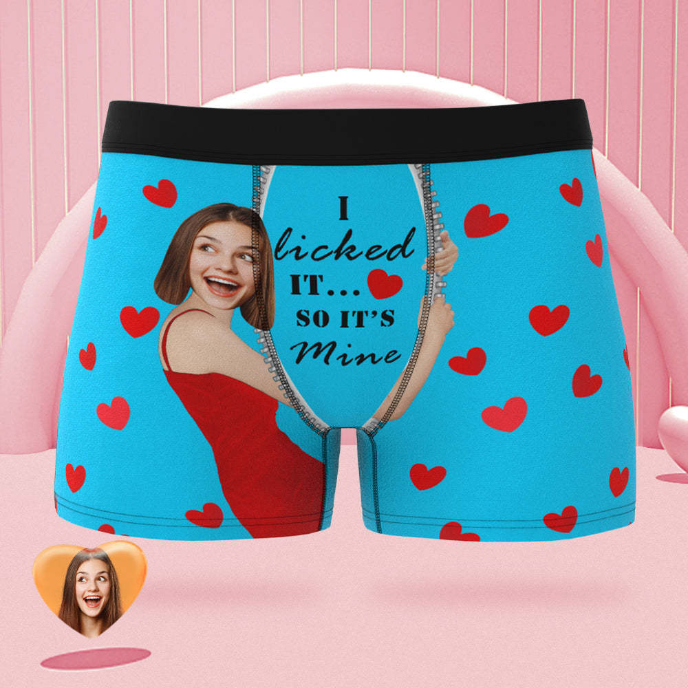 Custom Girlfriend Face Boxer Briefs I Licked It Personalized Naughty Valentine's Day Gift for Him