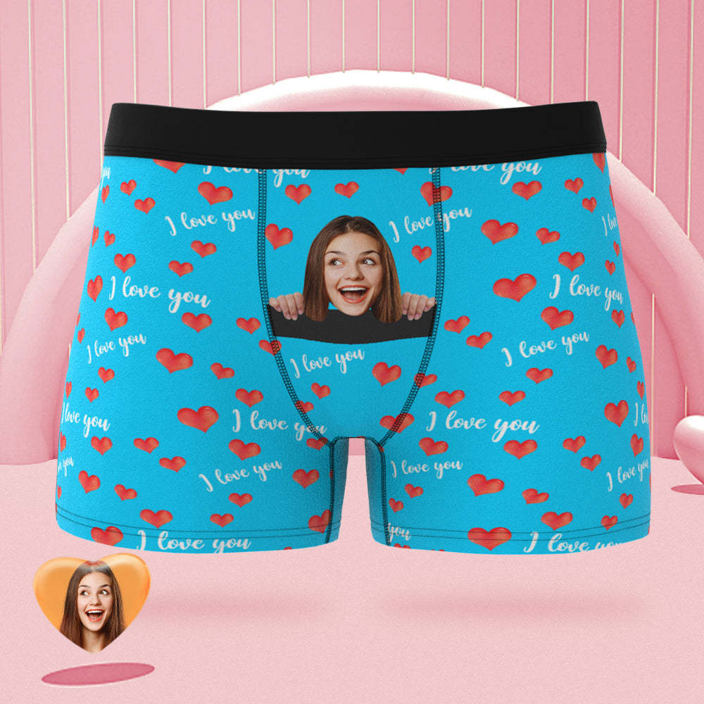 Custom Face Boxer Briefs I Love You with All My Heart Personalized Naughty Valentine's Day Gift for Him
