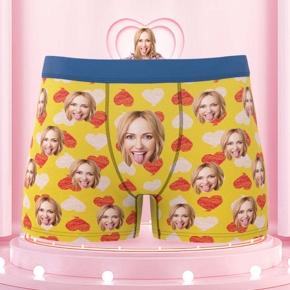 Custom Face Boxer Shorts Colorful Waistband Boxer Briefs Red and Pink Hearts Gifts For Him