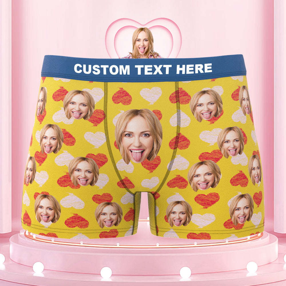 Custom Face Boxer Shorts Colorful Waistband Boxer Briefs Red and Pink Hearts Gifts For Him