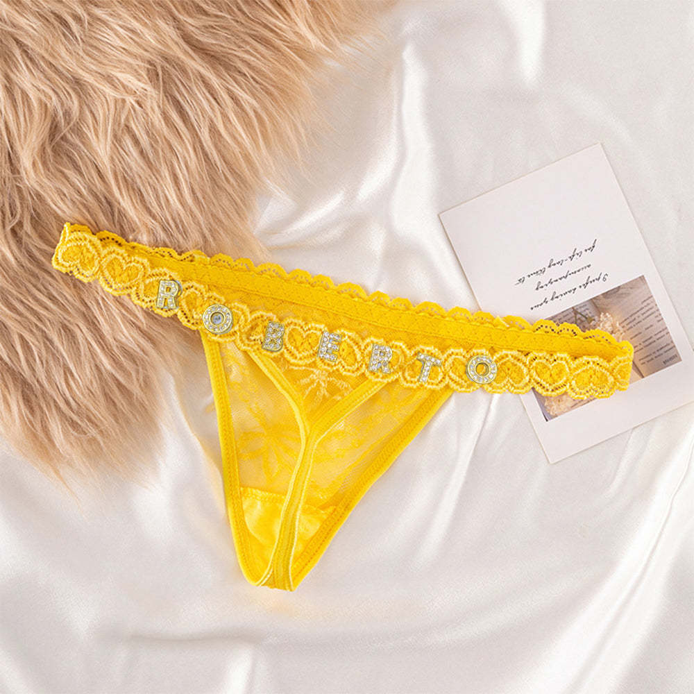 Custom Lace Thongs with Jewelry Crystal Letter Name Gift for Her - FaceSocksUSA